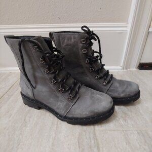 Sorel Women's Lennox Lace Moto Studded Boots Size 10.5 Quarry Waterproof Grey